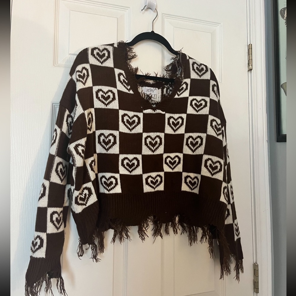 Just Polly brown and white heart sweater